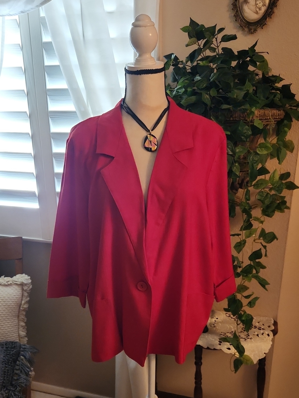 Bright Red Women's Single-Button Blazer Jacket